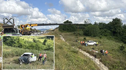 Kuzey Marmara Otoyolu'nda feci kaza: Şarampole devrilen araçtaki 8 kişi yaralandı